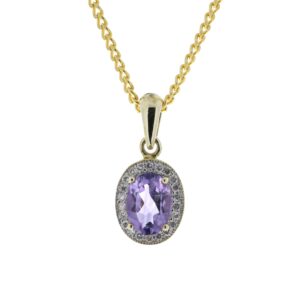 9ct Yellow Gold Amethyst And Diamond Pendant 0.11 Carats