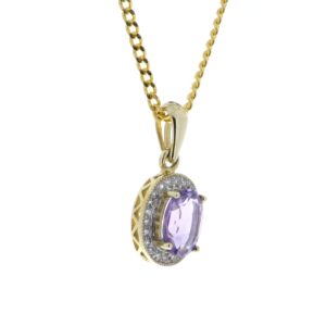 9ct Yellow Gold Amethyst And Diamond Pendant 0.11 Carats