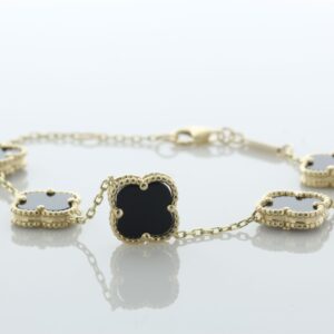 9ct Yellow Gold Vintage Alhambra Gold And Onyx Bracelet