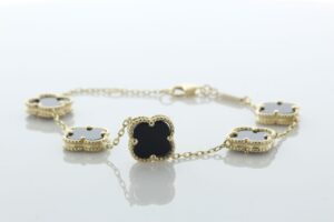 9ct Yellow Gold Vintage Alhambra Gold And Onyx Bracelet