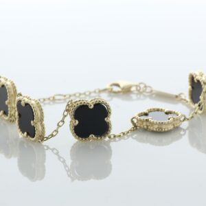 9ct Yellow Gold Vintage Alhambra Gold And Onyx Bracelet