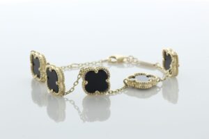 9ct Yellow Gold Vintage Alhambra Gold And Onyx Bracelet