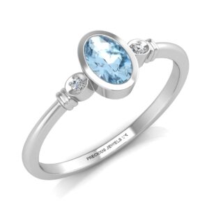 9ct White Gold Diamond And Oval Shape Blue Topaz Ring 0.01 Carats