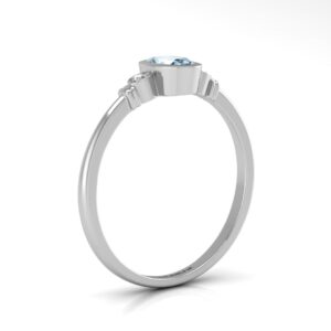 9ct White Gold Diamond And Oval Shape Blue Topaz Ring 0.01 Carats