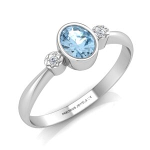 9ct White Gold Shoulder Set Diamond And Blue Topaz Ring 0.01 Carats