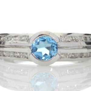 9ct White Gold Double Channel Set Diamond and Blue Topaz Ring 0.36 Carats