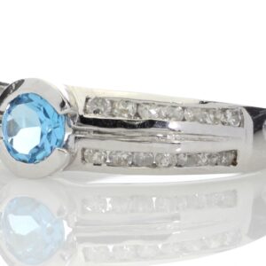 9ct White Gold Double Channel Set Diamond and Blue Topaz Ring 0.36 Carats