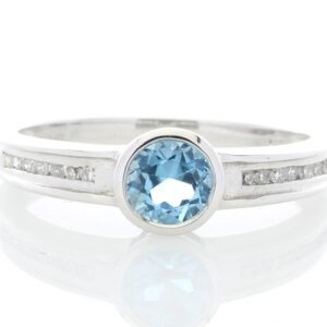 9ct White Gold Channel Set Semi Eternity Diamond Blue Topaz Ring 0.10 Carats