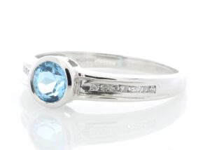 9ct White Gold Channel Set Semi Eternity Diamond Blue Topaz Ring 0.10 Carats