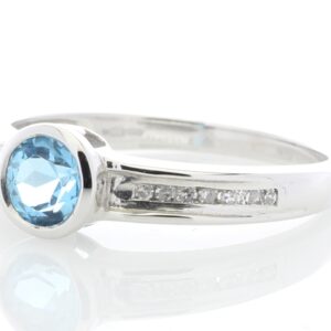 9ct White Gold Channel Set Semi Eternity Diamond Blue Topaz Ring 0.10 Carats