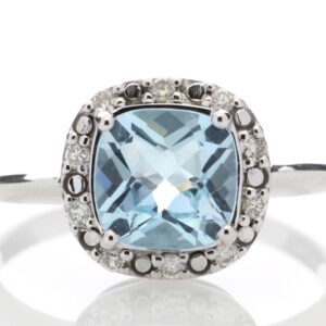 9ct White Gold Diamond And Blue Topaz Ring 0.10 Carats