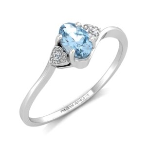 9ct White Gold Fancy Cluster Diamond Blue Topaz Ring 0.01 Carats