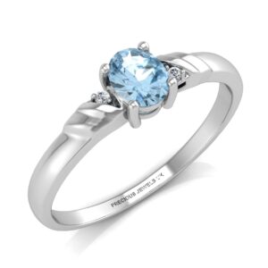 9ct White Gold Diamond And Blue Topaz Ring 0.01 Carats