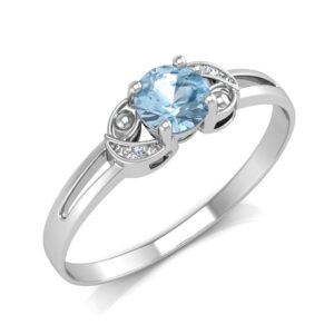 9ct White Gold Fancy Cluster Diamond And Blue Topaz Ring 0.01 Carats