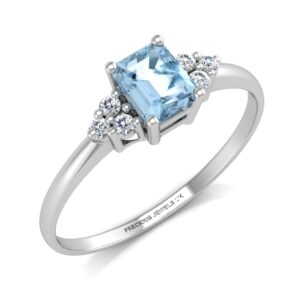 9ct White Gold Fancy Cluster Diamond Blue Topaz Ring 0.06 Carats