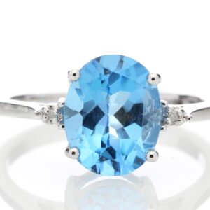 9ct White Gold Diamond And Blue Topaz Ring 0.01 Carats