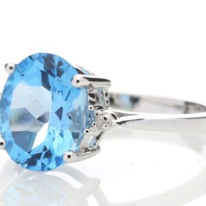 9ct White Gold Diamond And Blue Topaz Ring 0.01 Carats