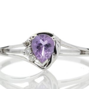 9ct White Gold Amethyst Pear Shaped Diamond Ring 0.03 Carats