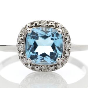 9ct White Gold Blue Topaz Diamond Ring 0.07 Carats