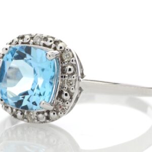 9ct White Gold Blue Topaz Diamond Ring 0.07 Carats