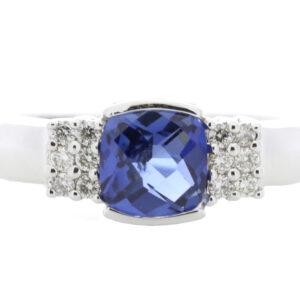 9ct White Gold Created Ceylon Sapphire Diamond Ring 0.08 Carats