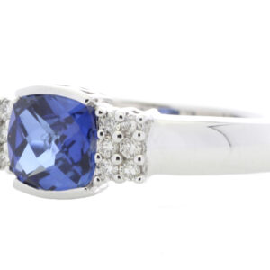 9ct White Gold Created Ceylon Sapphire Diamond Ring 0.08 Carats