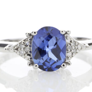 9ct White Gold Created Ceylon Sapphire Diamond Ring 0.03 Carats