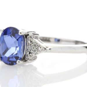 9ct White Gold Created Ceylon Sapphire Diamond Ring 0.03 Carats