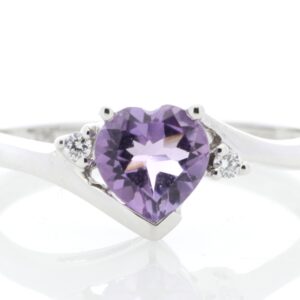 9ct White Gold Amethyst Diamond Ring 0.04 Carats