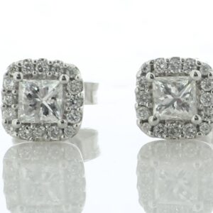 9ct White Gold Princess Cut Halo Diamond Stud Earring 0.50