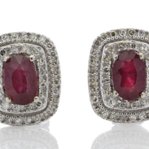 9ct White Gold Oval Diamond And Ruby Cluster Diamond Earring 0.35