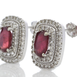 9ct White Gold Oval Diamond And Ruby Cluster Diamond Earring 0.35