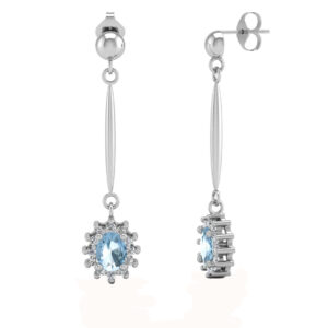 9ct White Gold Diamond And Blue Topaz Earring 0.12 Carats