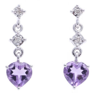 9ct White Gold Amethyst Heart Shape Diamond Earring 0.02 Carats