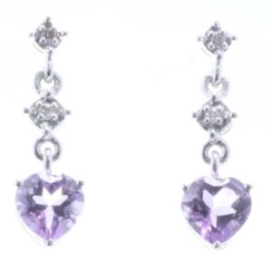 9ct White Gold Amethyst Heart Shape Diamond Earring 0.02 Carats