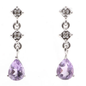 9ct White Gold Amethyst Diamond Earring (A 2.00)  0.02