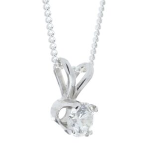 9ct White Gold Single Stone Claw Set Diamond Pendant 0.20 Carats