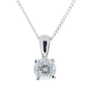 9ct White Gold Single Stone Four Claw Set Diamond Pendant 0.33 Carats