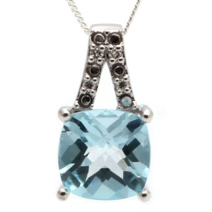 9ct White Gold Diamond And Blue Topaz Pendant 0.05 Carats