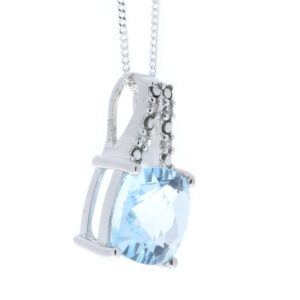 9ct White Gold Diamond And Blue Topaz Pendant 0.05 Carats