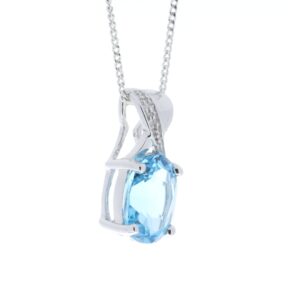 9ct White Gold Diamond And Blue Topaz Pendant 0.01 Carats