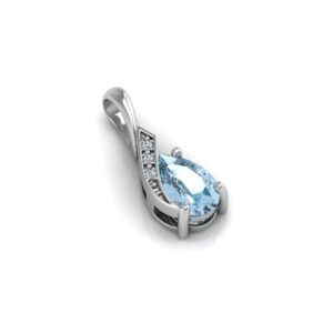 9ct White Gold Diamond And Blue Topaz Pendant (BT 0.96) 0.01