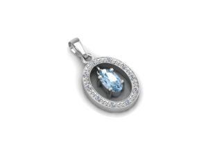 9ct White Gold  Diamond And Blue Topaz Pendant (BT0.25) 0.03