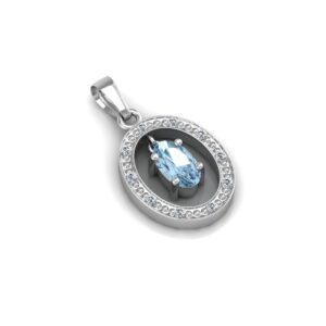 9ct White Gold  Diamond And Blue Topaz Pendant (BT0.25) 0.03