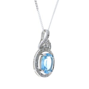 9ct White Gold Diamond Blue Topaz Pendant 0.05 Carats