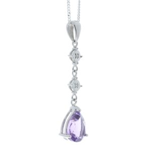 9ct White Gold Amethyst And Diamond Pendant 0.01 Carats