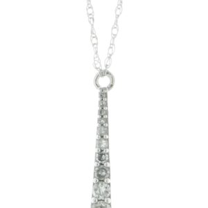 9ct White Gold Diamond Bar Pendant And 18″ Chain 0.16