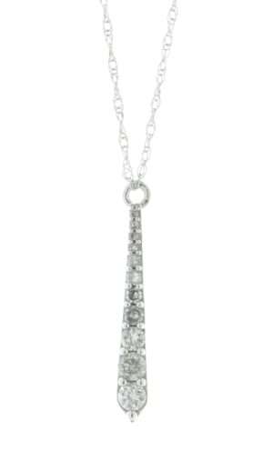 9ct White Gold Diamond Bar Pendant And 18″ Chain 0.16