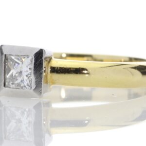 18ct Single Stone Princess Cut Rub Over Diamond Ring D SI 0.45 Carats