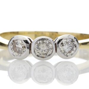 18ct Three Stone Rubover Set Diamond Ring 0.75